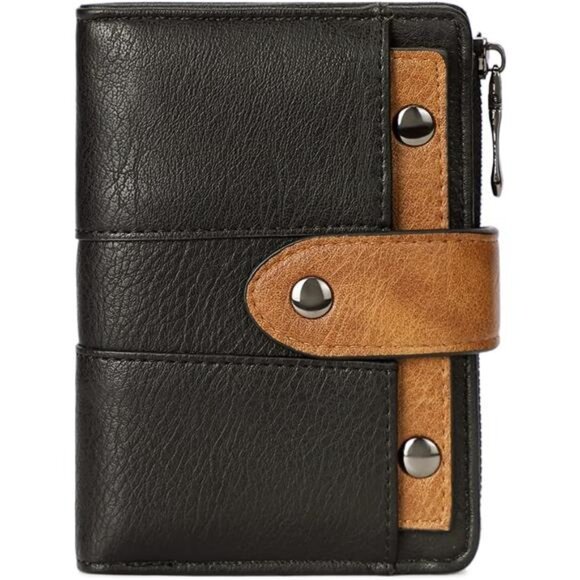 Small Wallet faux Leather Slim Black Brown - Picture 1 of 6